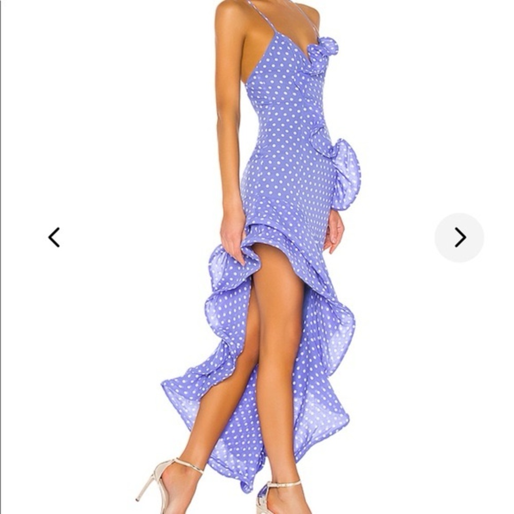 Lovers + Friends Riya Maxi Dress Sz S Polka Dot Asymmetric Ruffle